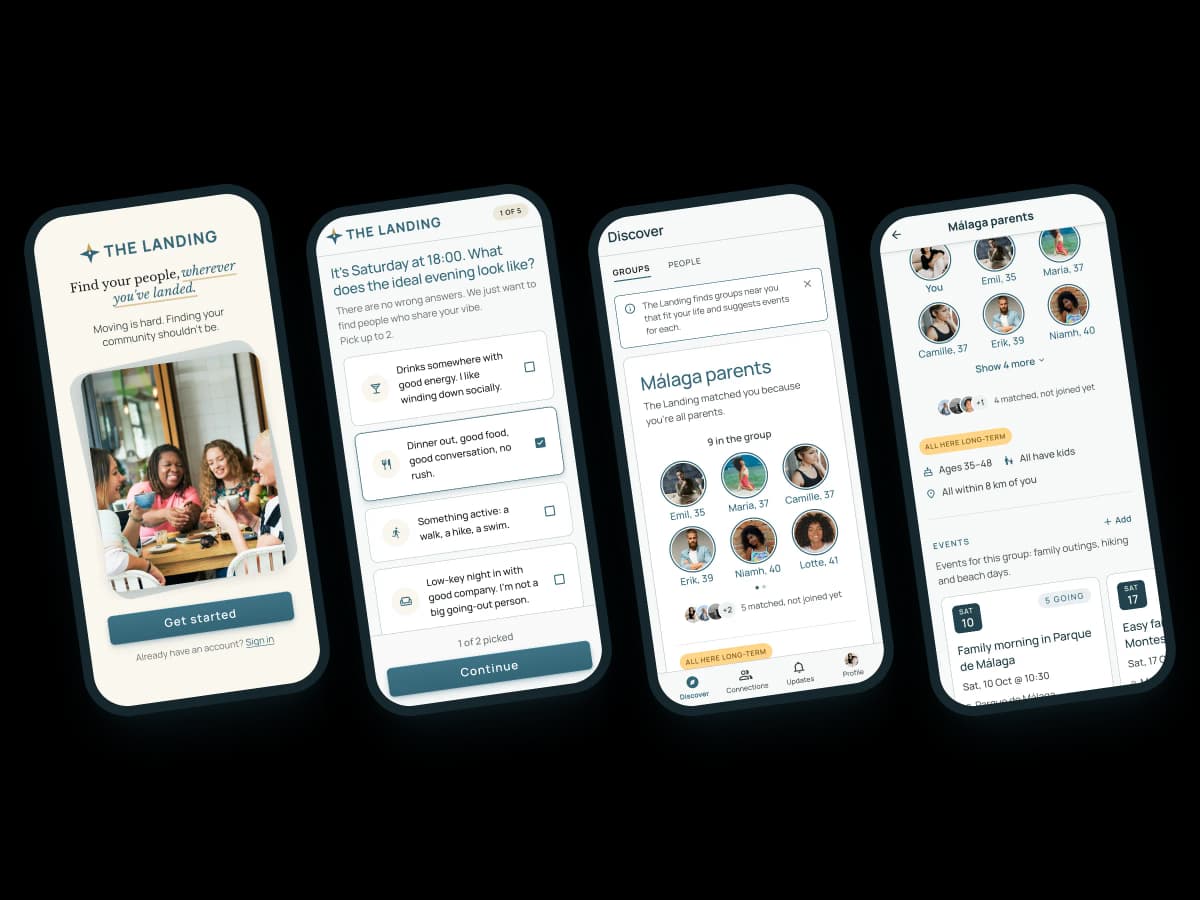 The Landing app screens